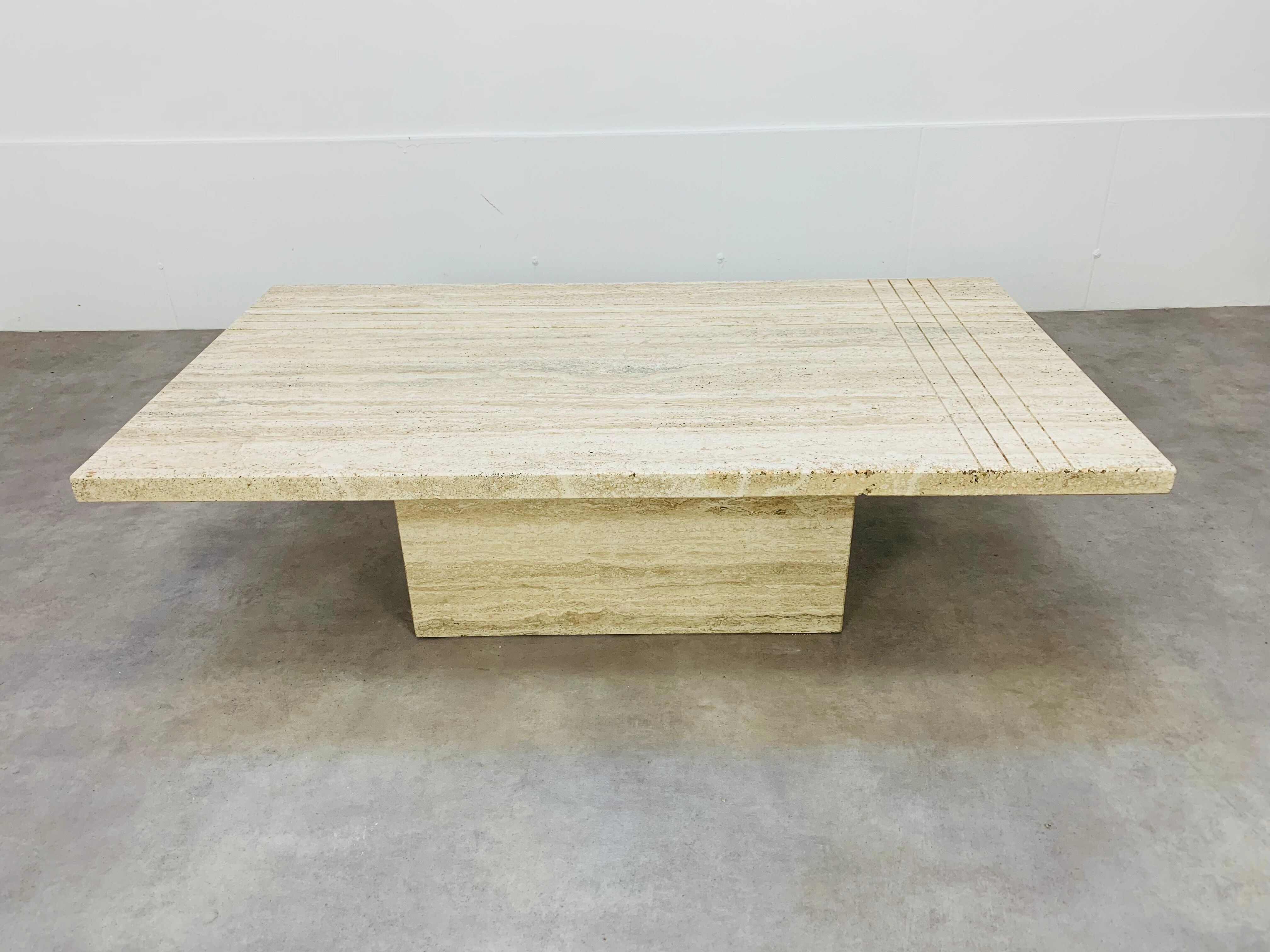 Rectangular travertine coffee table