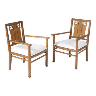 Pair of oak armchairs 1970s
