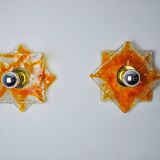 Pair of Murano Mazzega wall lights, orange frosted glass, Italy, 1970