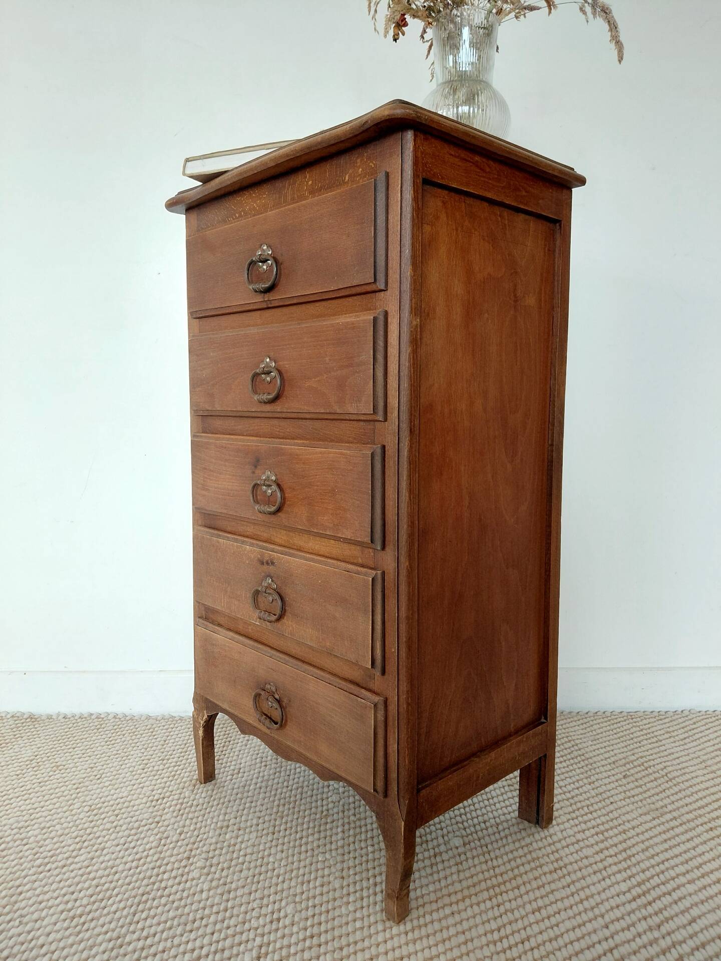 Rustic chic 5-drawer chest of drawers in solid wood