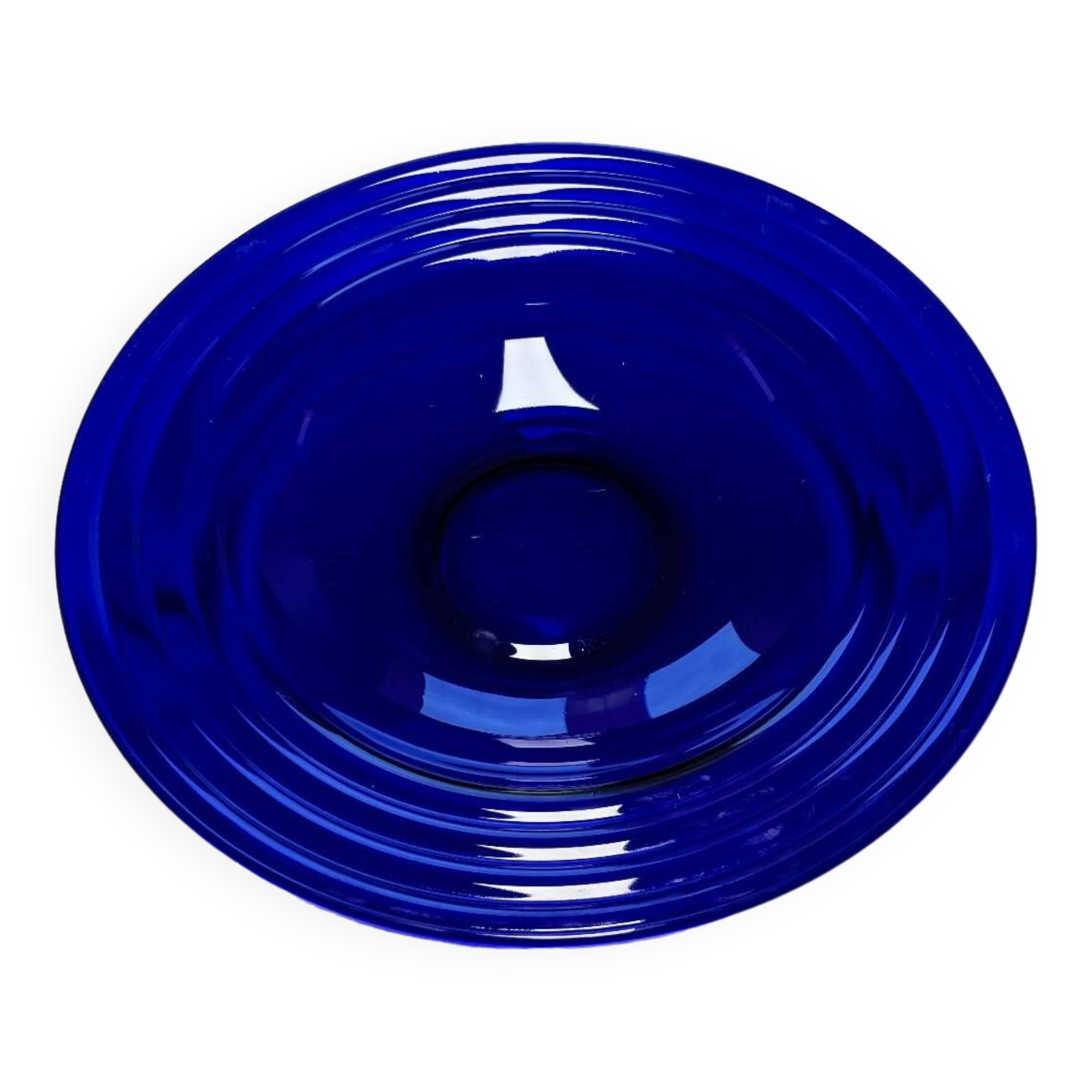 Large blue glass fruit dish or bowl