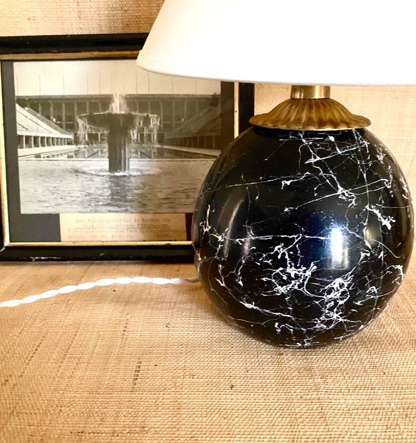 Wood trompe-l'œil lamp, 2 m fabric cable, cotton shade