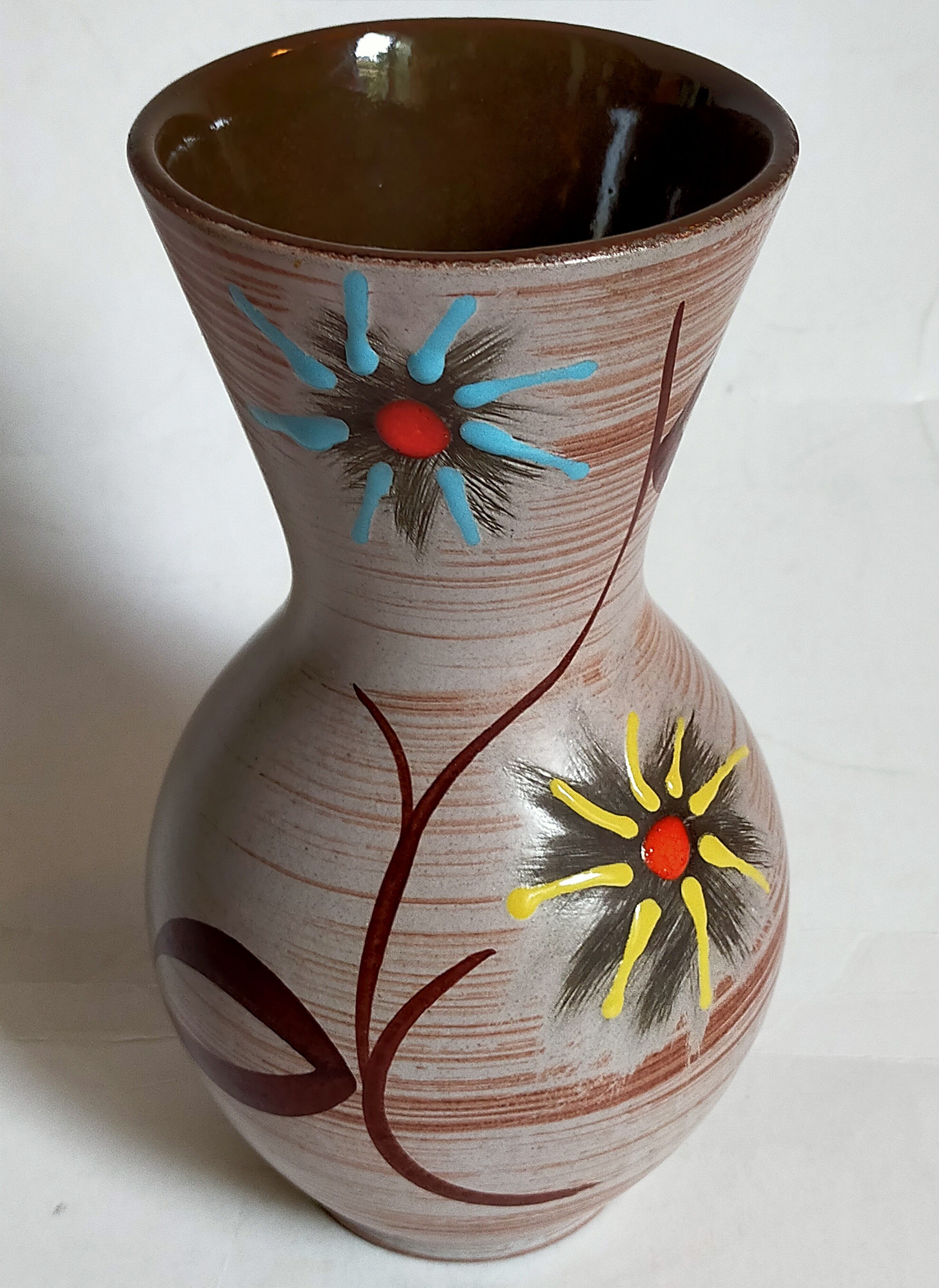 German ceramic vase west-germany with two flowers model n°1256