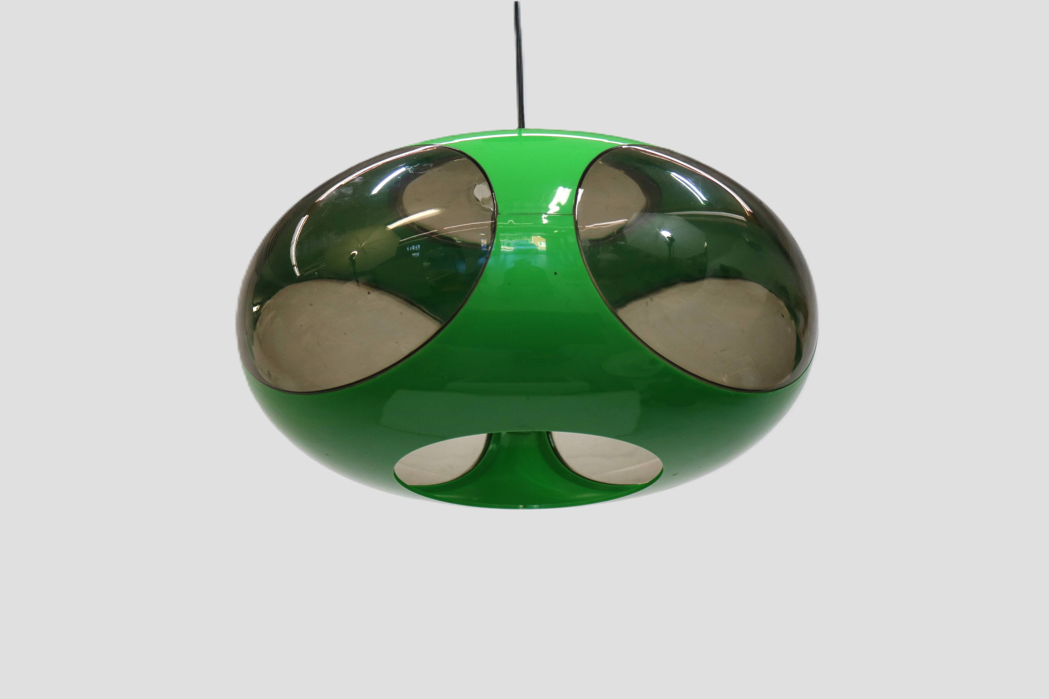 Massive Belgium Space Age UFO Lamp, Green Mid-Century Modern Lighting