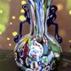Pair of antique millefiori glass vases attributed to Murano with 2 handles.