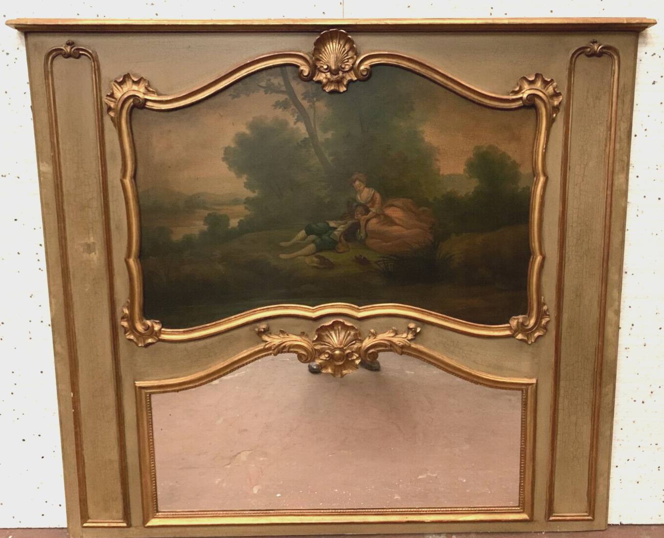 Louis XV style trumeau in patinated and gilded wood XX century