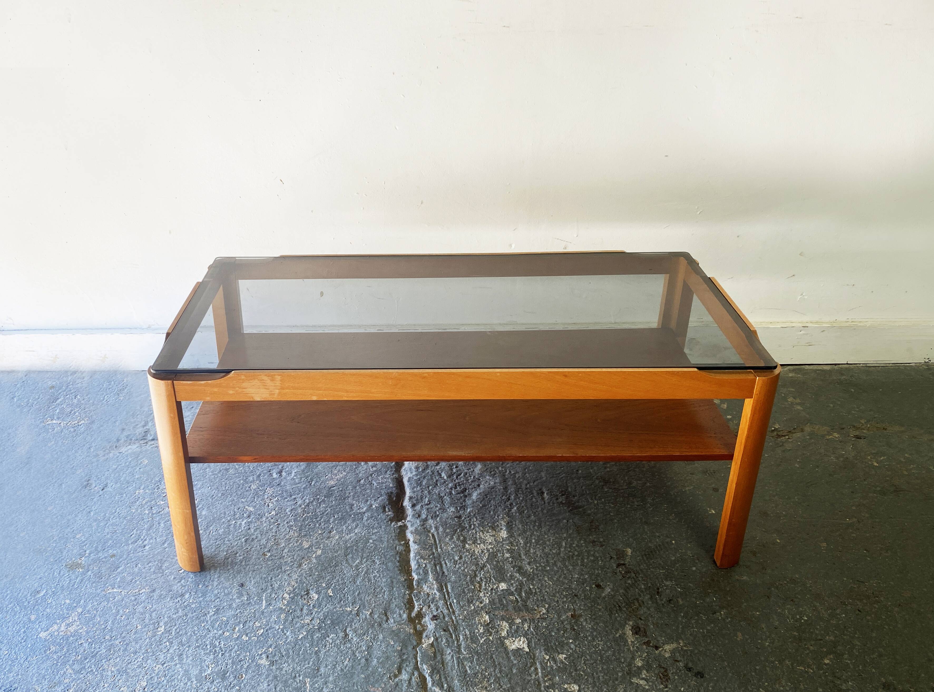 Mid-Century teak coffee table with smoked glass top by Myer