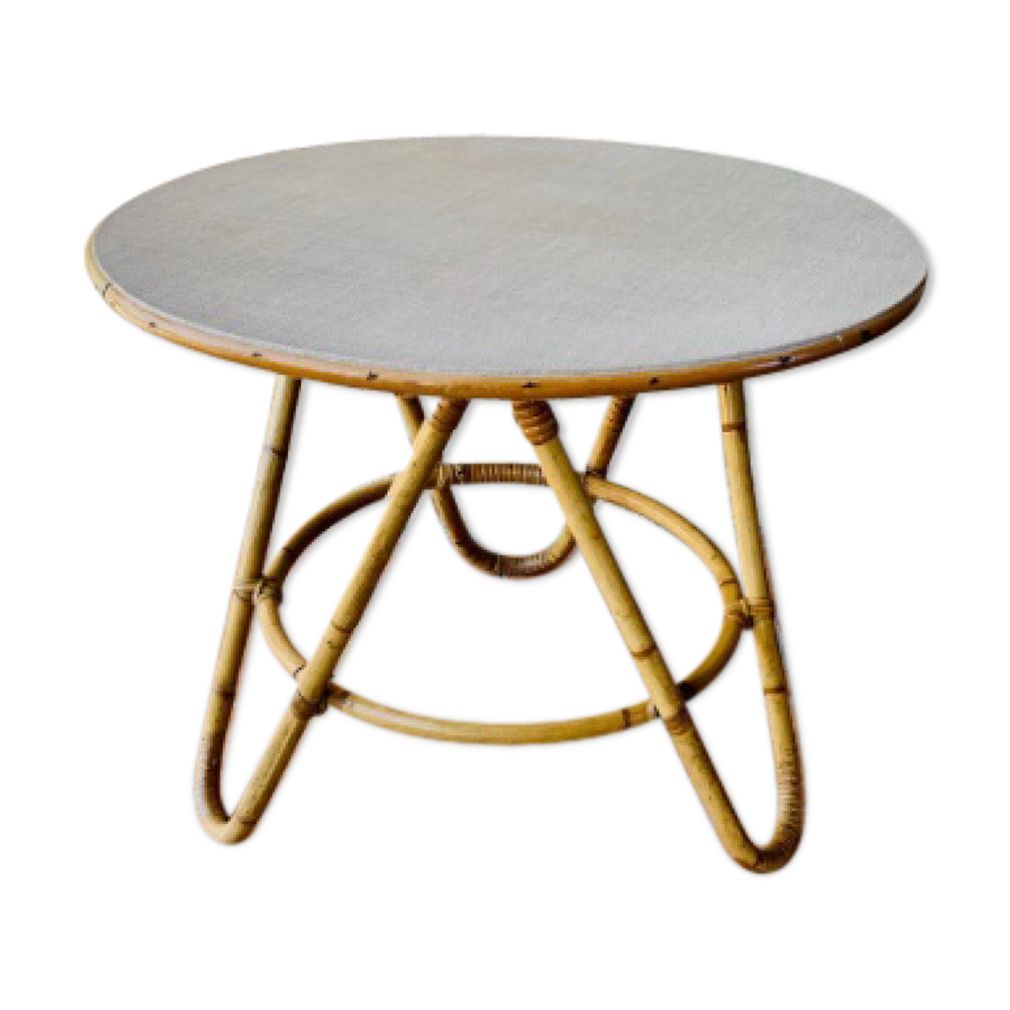 Coffee table in rattan and vintage bamboo, circa 60's