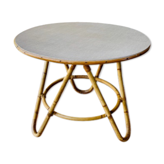 Coffee table in rattan and vintage bamboo, circa 60's