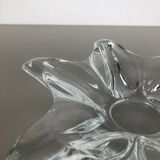 Large French Floral Crystal Glass Shell Bowl by Art Vannes, France, 1970s