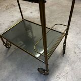 Vintage 70s serving trolley in gold metal and smoked glass