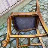 Vintage Louis XV chair made of carved solid wood with blue velvet fabric.