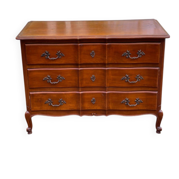 Commode arbalète Louis XV en bois massif merisier du 20ème