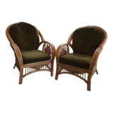 Paire de fauteuils en rotin, osier et bambou tressé, 1970