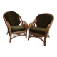 Pair of armchairs in rattan, wicker and woven bamboo, 1970