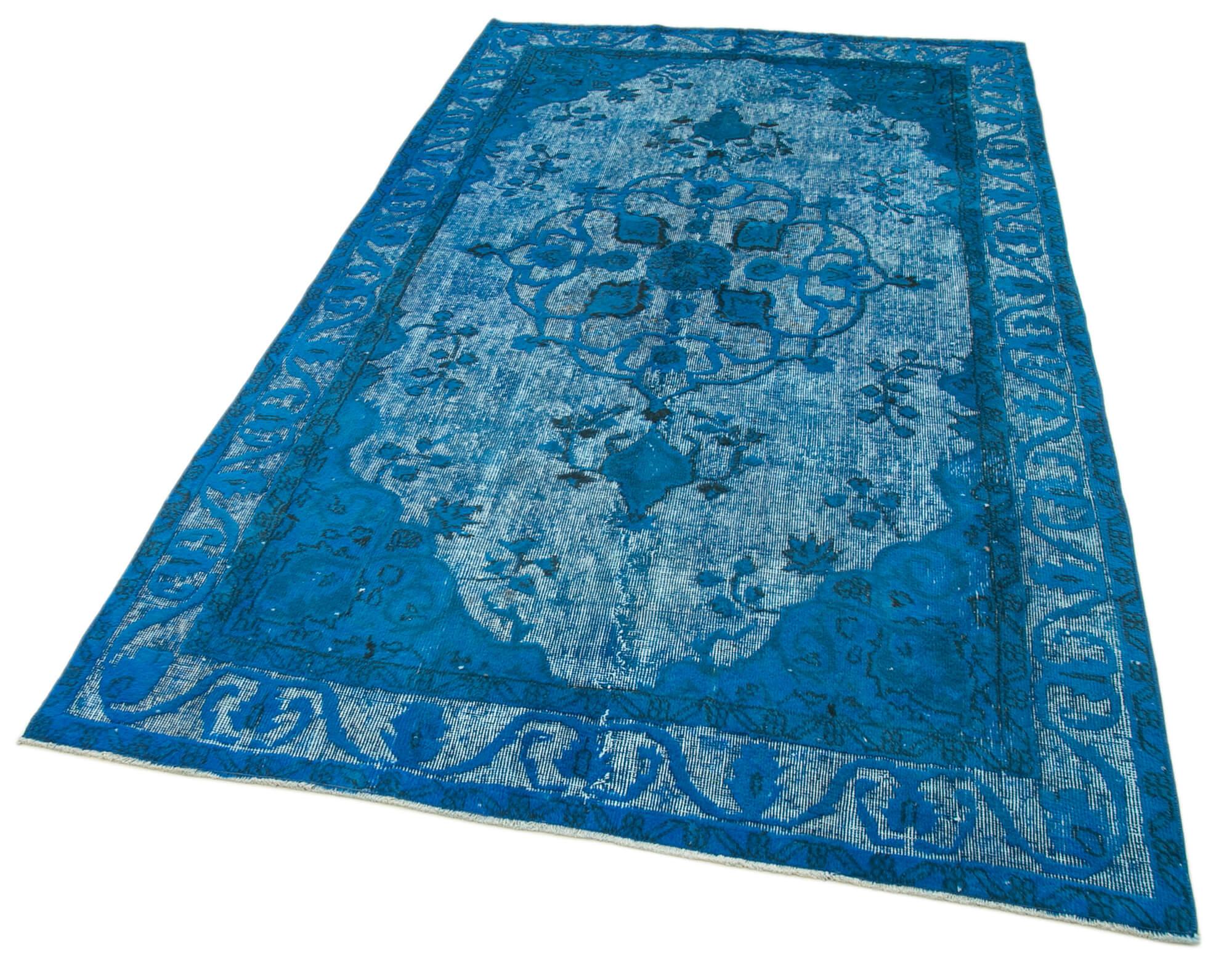 Hand-Knotted Bohemian Turkish 1970s 152 cm x 263 cm Blue Carpet