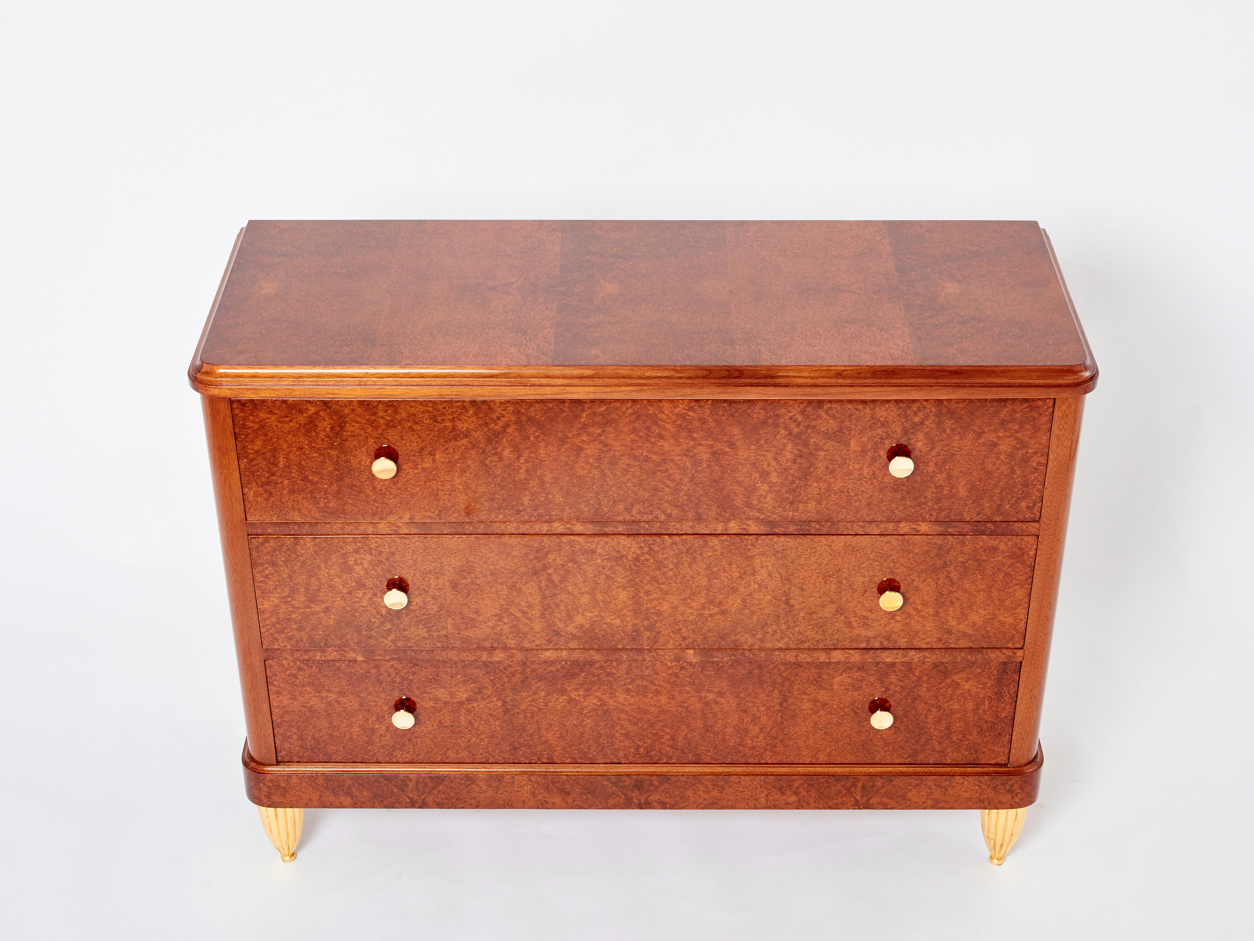 Chest of drawers amboine magnifying glass gilding  circa 1940s