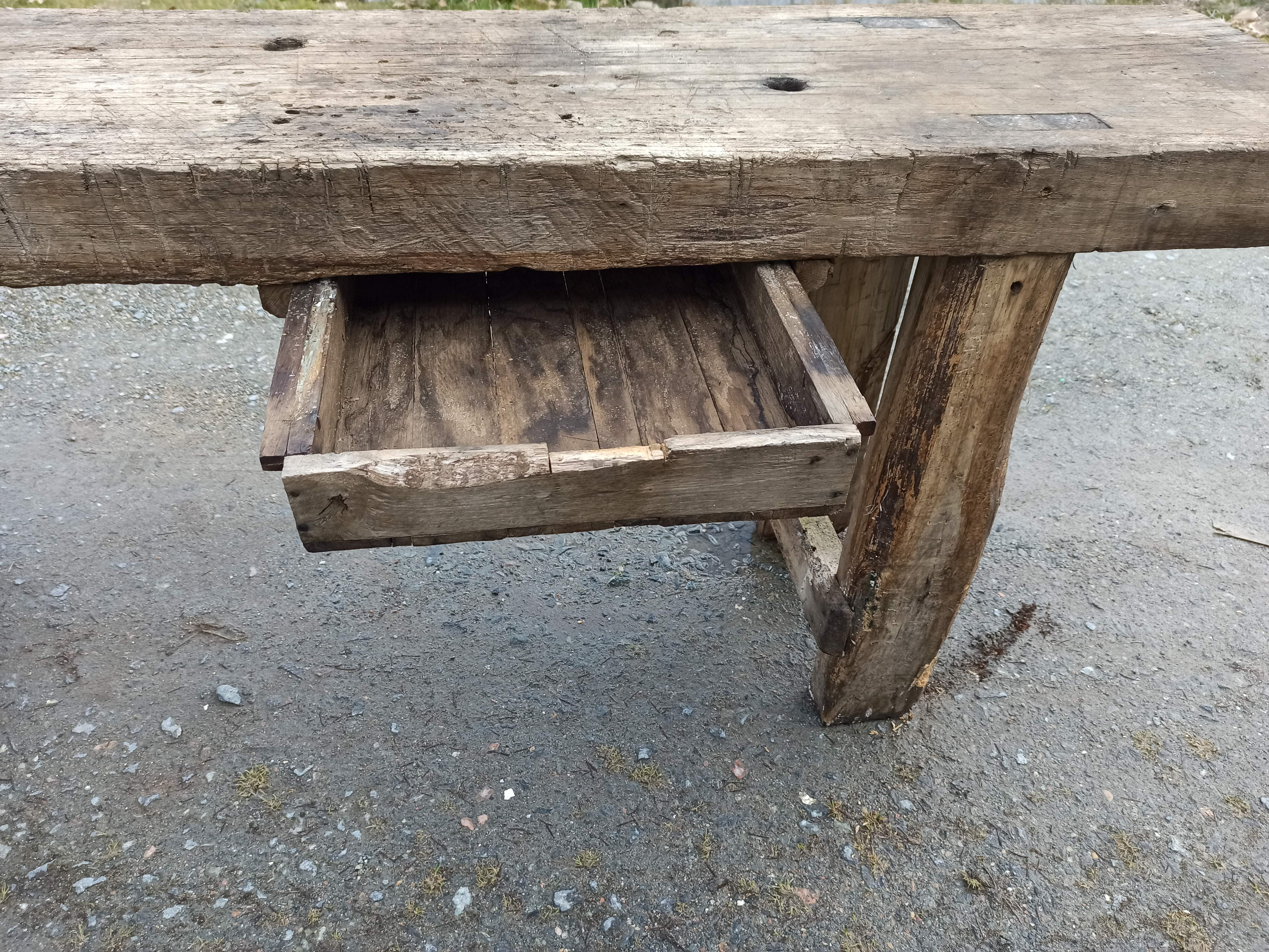 Old wooden workbench furniture by trade with vice