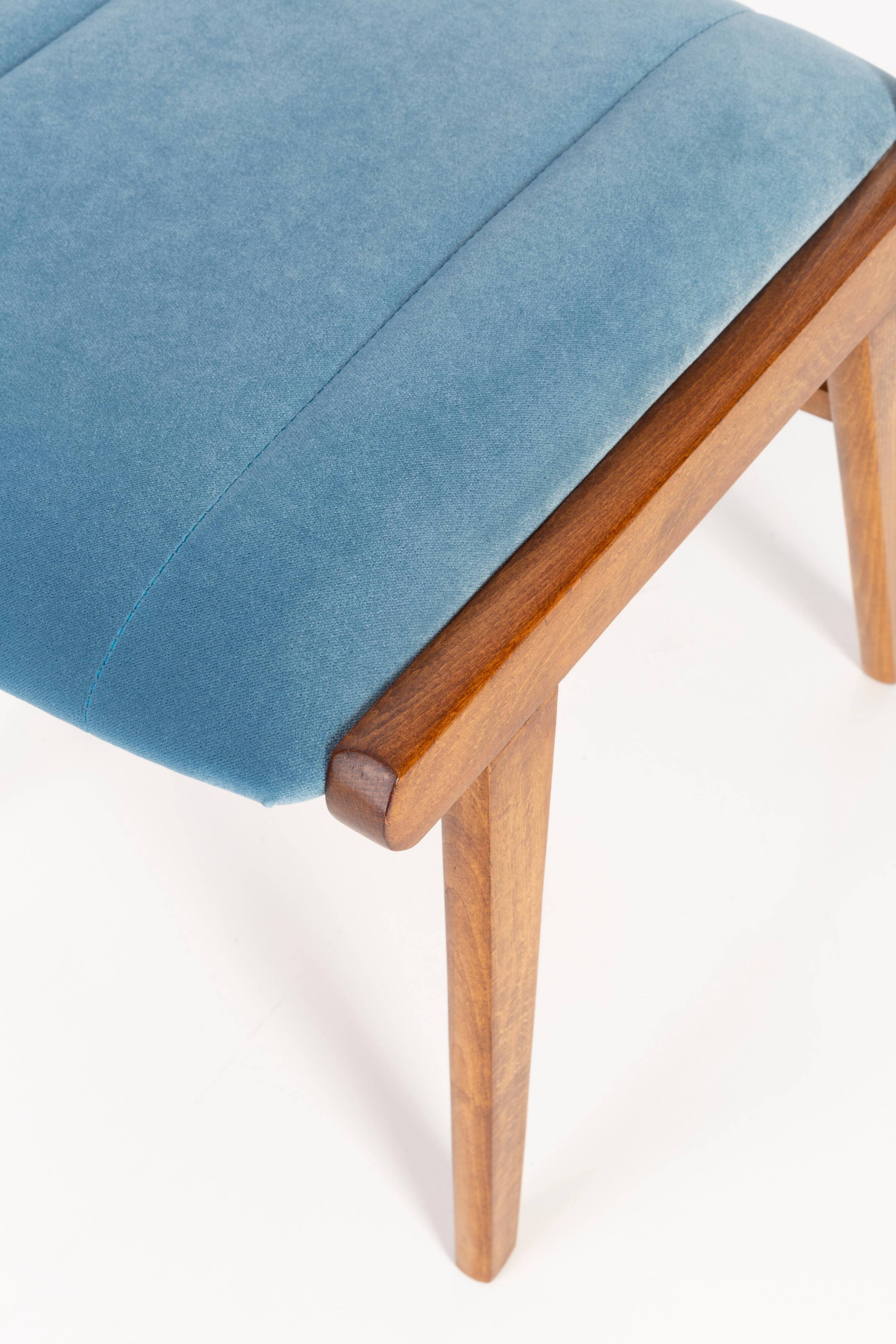 Vintage light blue velvet chair, mid-century, Europe, 1960s.
