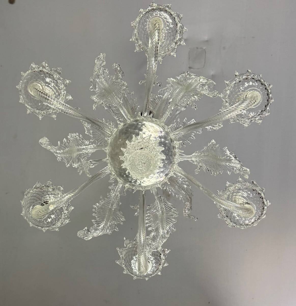 Venetian chandelier in colorless Murano glass with 6 light arms circa 1940