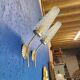 Pair of vintage 1970 glass and metal wall lights