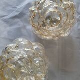 Pair of bubbled glass pendant lights
