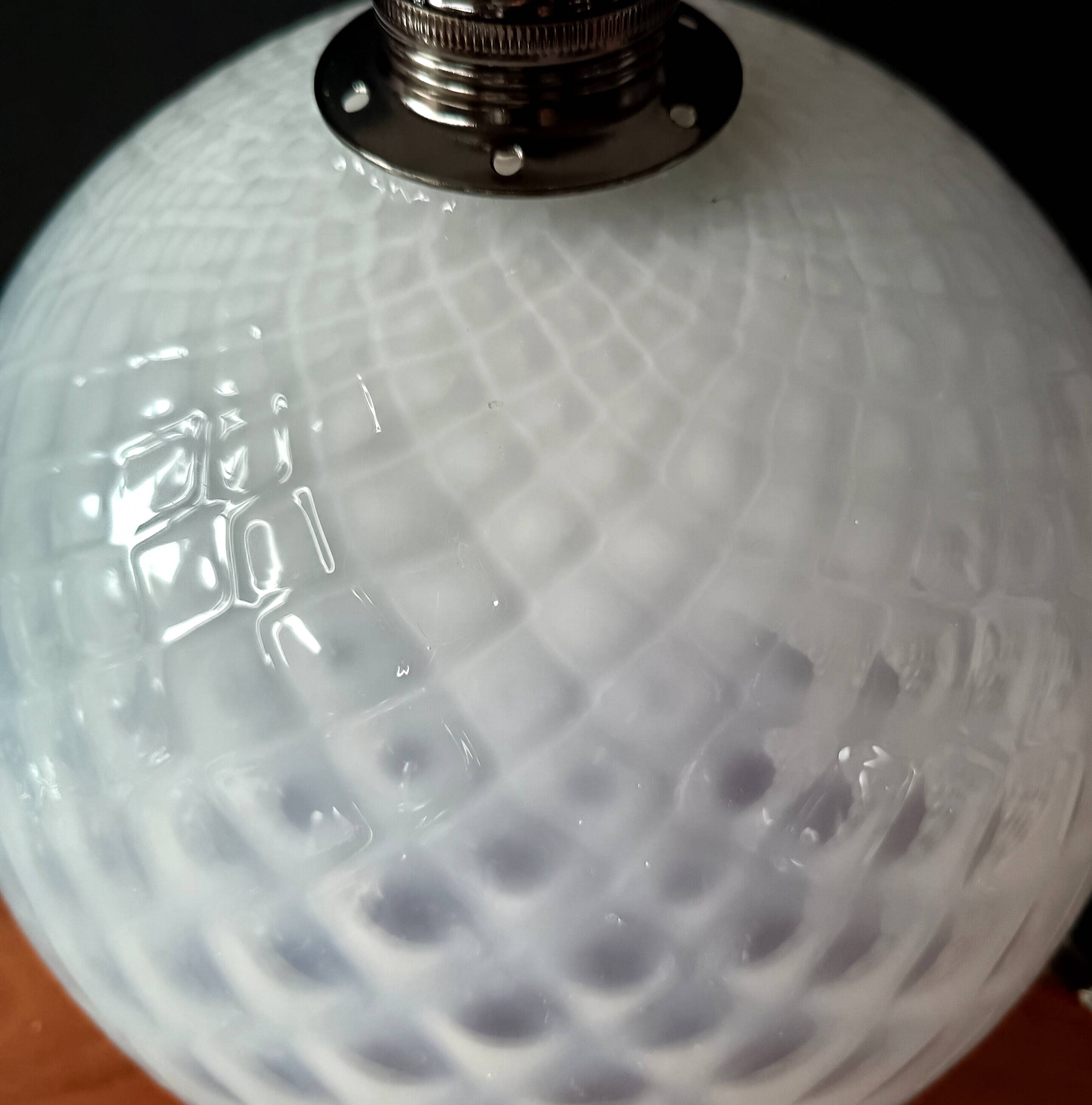 Vintage opaline glass ball pendant light with geometric patterns