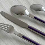 Set of 24 stainless steel and purple plastic cutlery