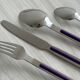 Set of 24 stainless steel and purple plastic cutlery