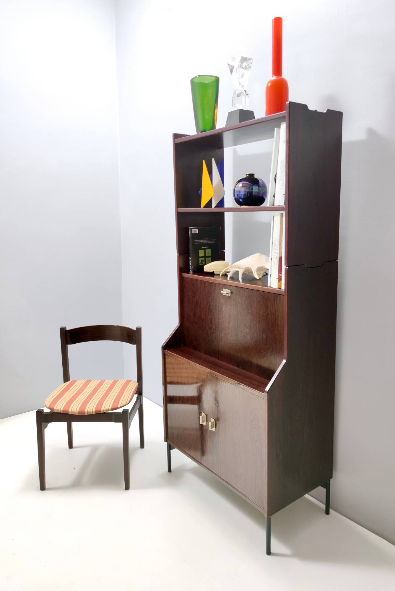 Vintage Walnut Bookshelf and Secretaire by Claudio Salocchi for Sormani, Italy