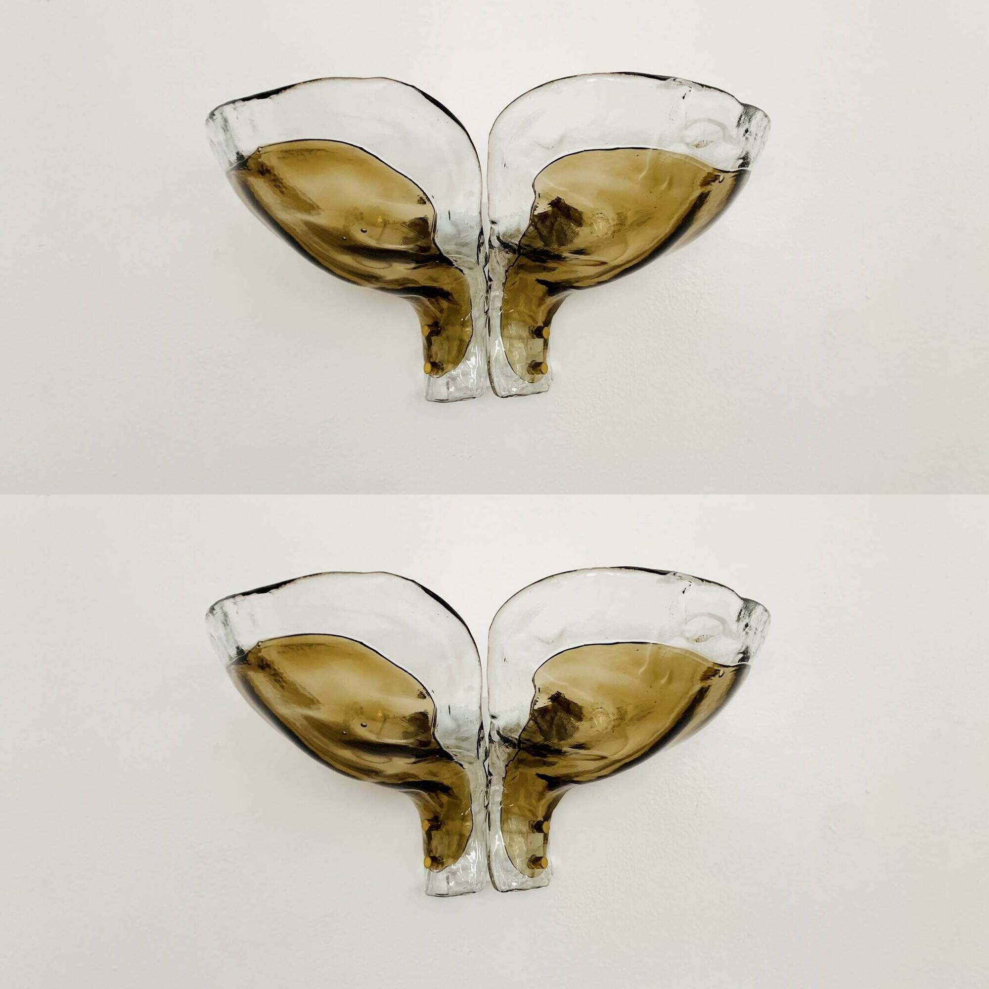 Set of 2 Smoked Glass Wall Lamps by J.T. Kalmar