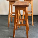 Trio of vintage pine wood bar stools
