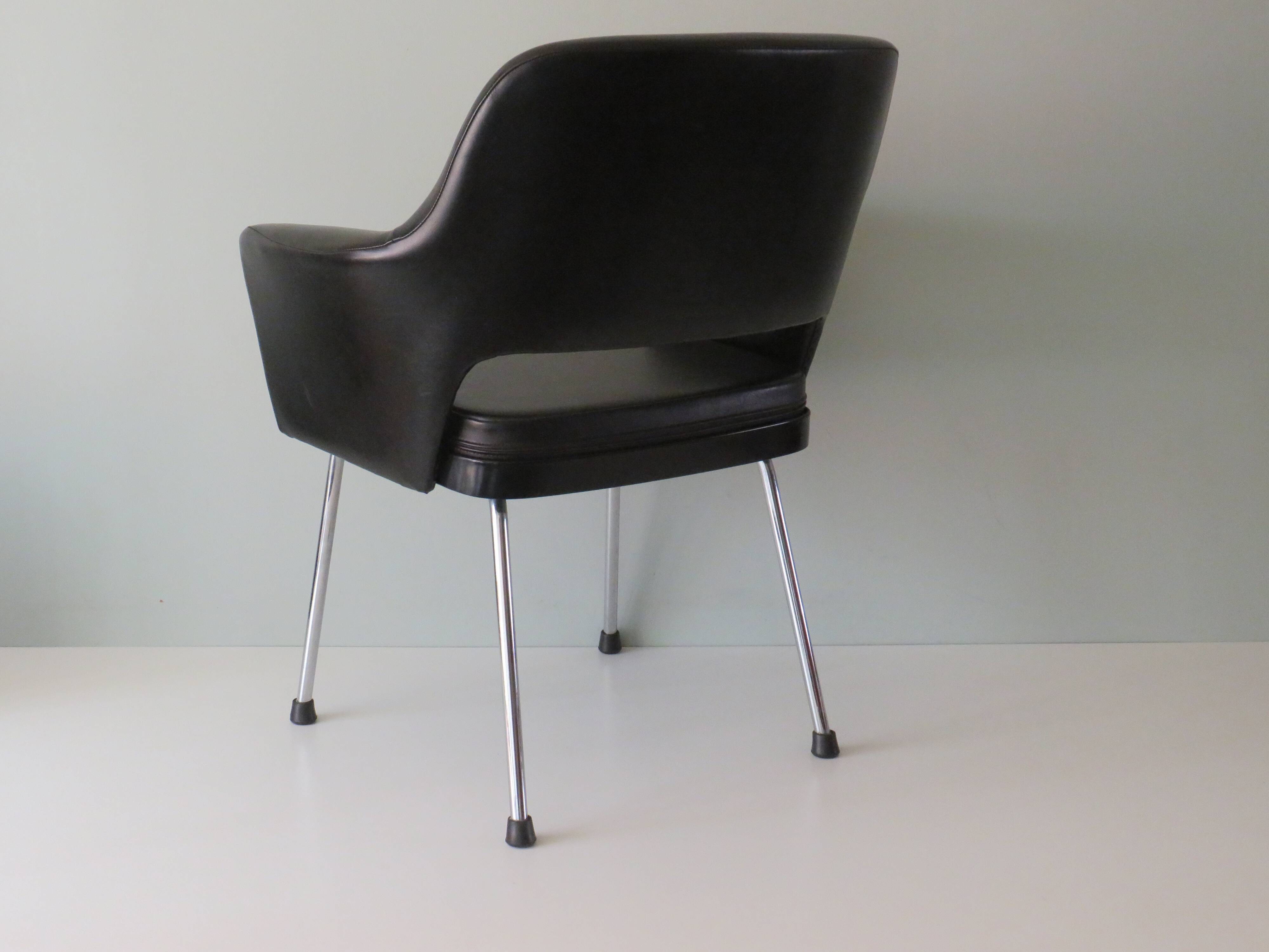 Modernist armrest chair, chrome and skai, Belgium 1960