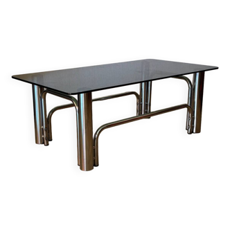 Vintage coffee table in chrome metal and smoked glass, 1970s