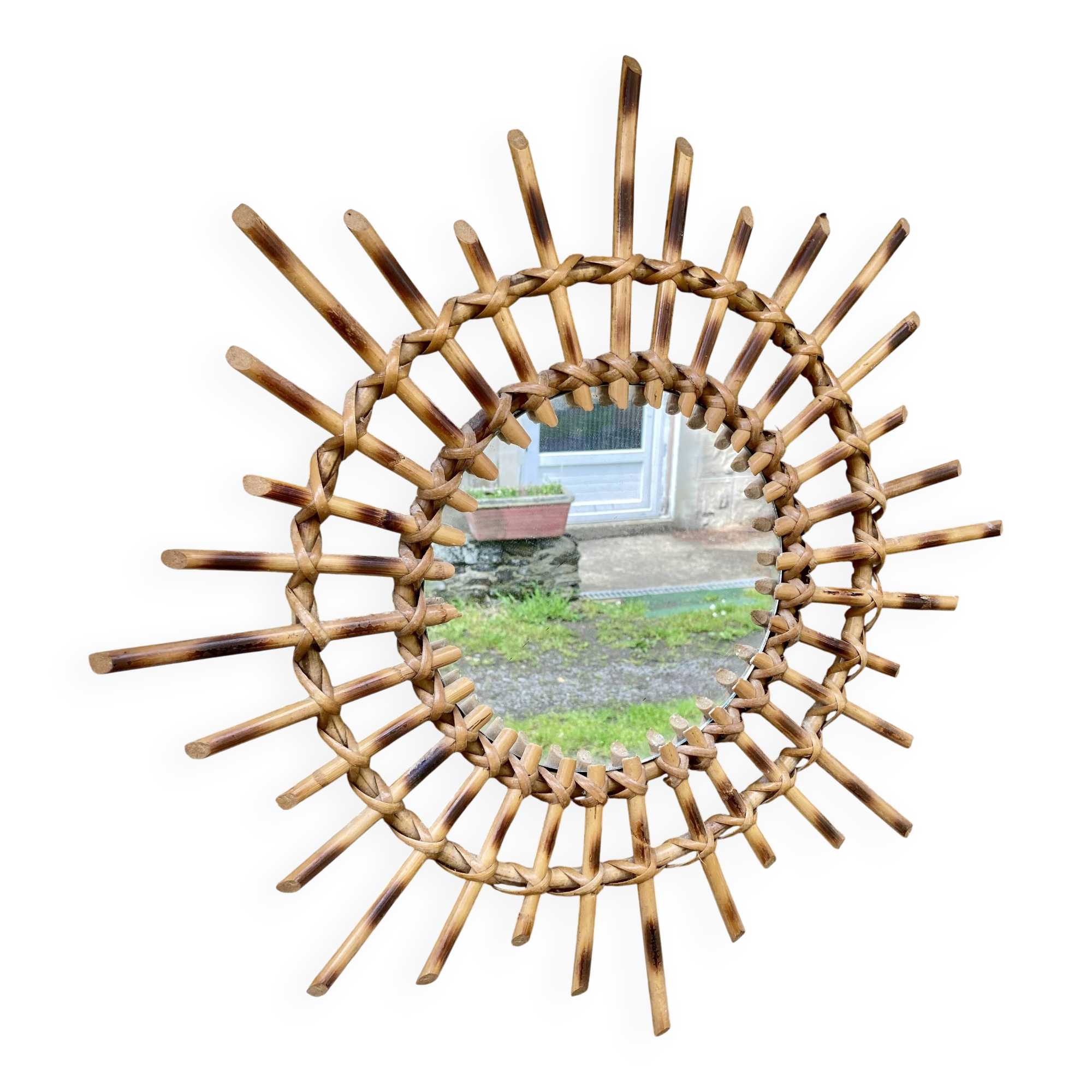 mirror glass sun Mid-Century in Bamboo & Rush, Vintage -
