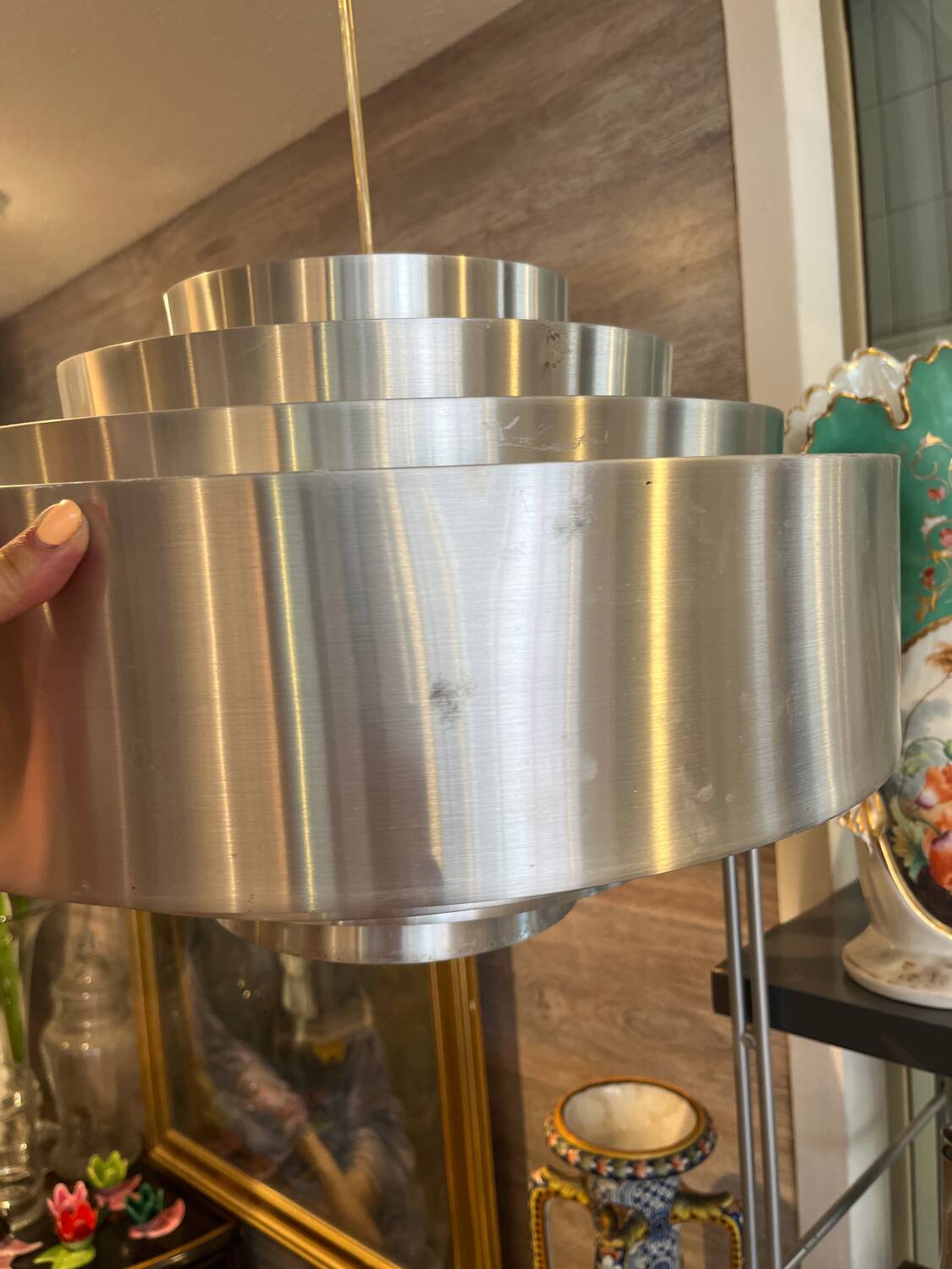 Poulsen Scandinavian brushed steel tiered pendant light