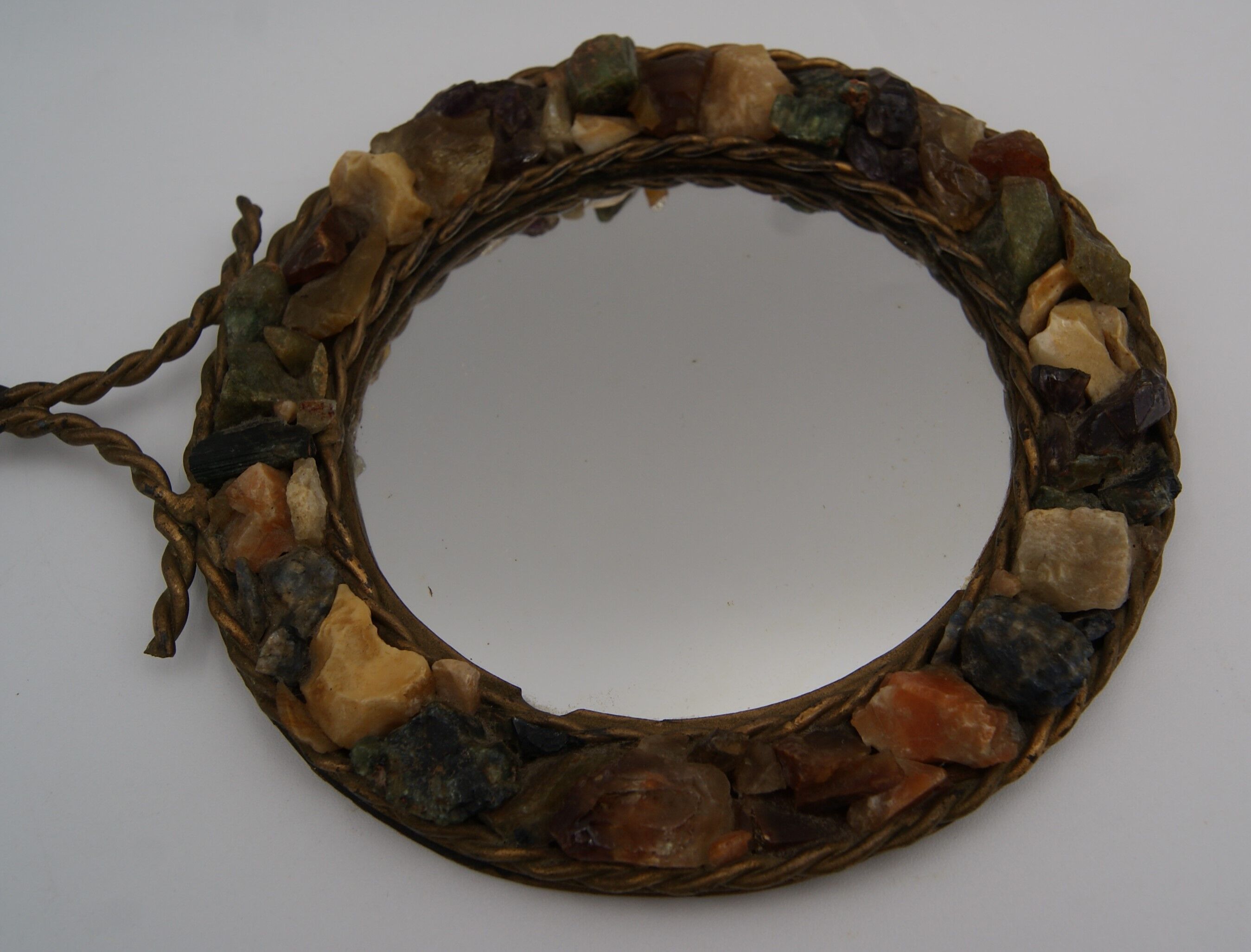 Vintage stone brass hand mirror