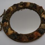 Vintage stone brass hand mirror