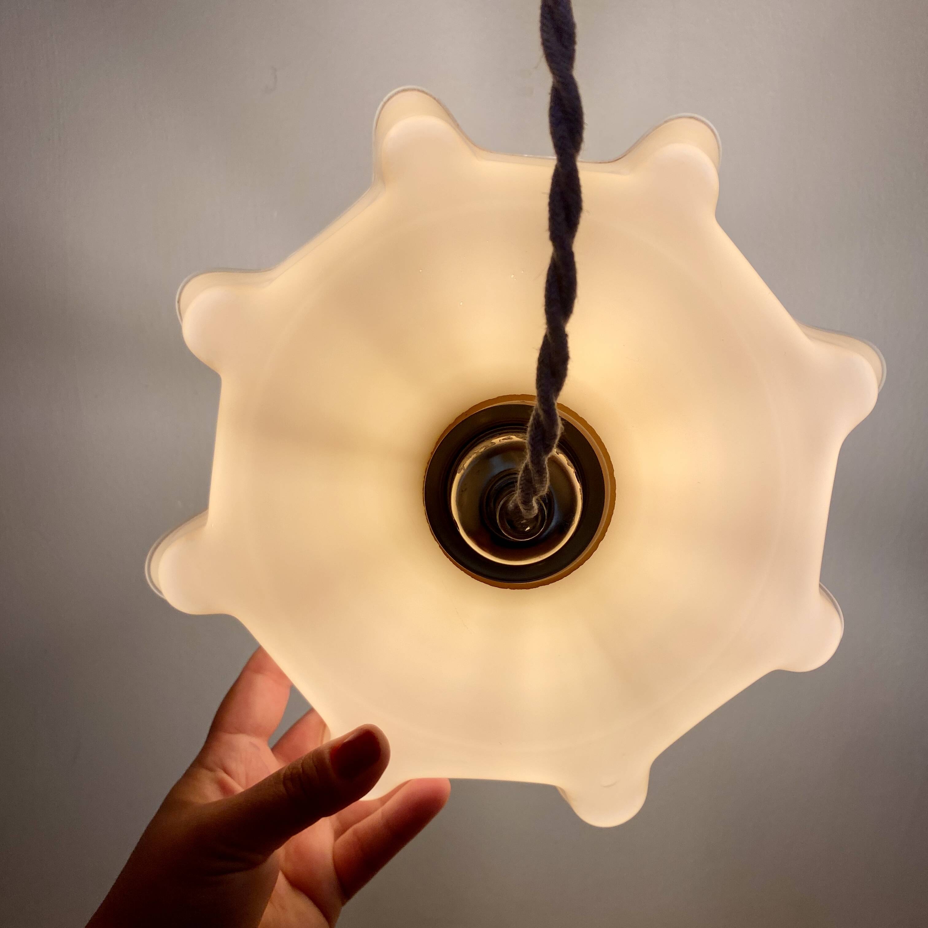 Pendant lamp with old yellow opaline lampshade