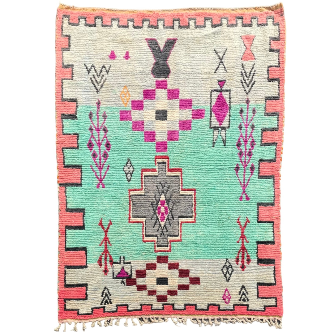 Large Moroccan Berber Carpet Boujad in Wool ideal Salon,