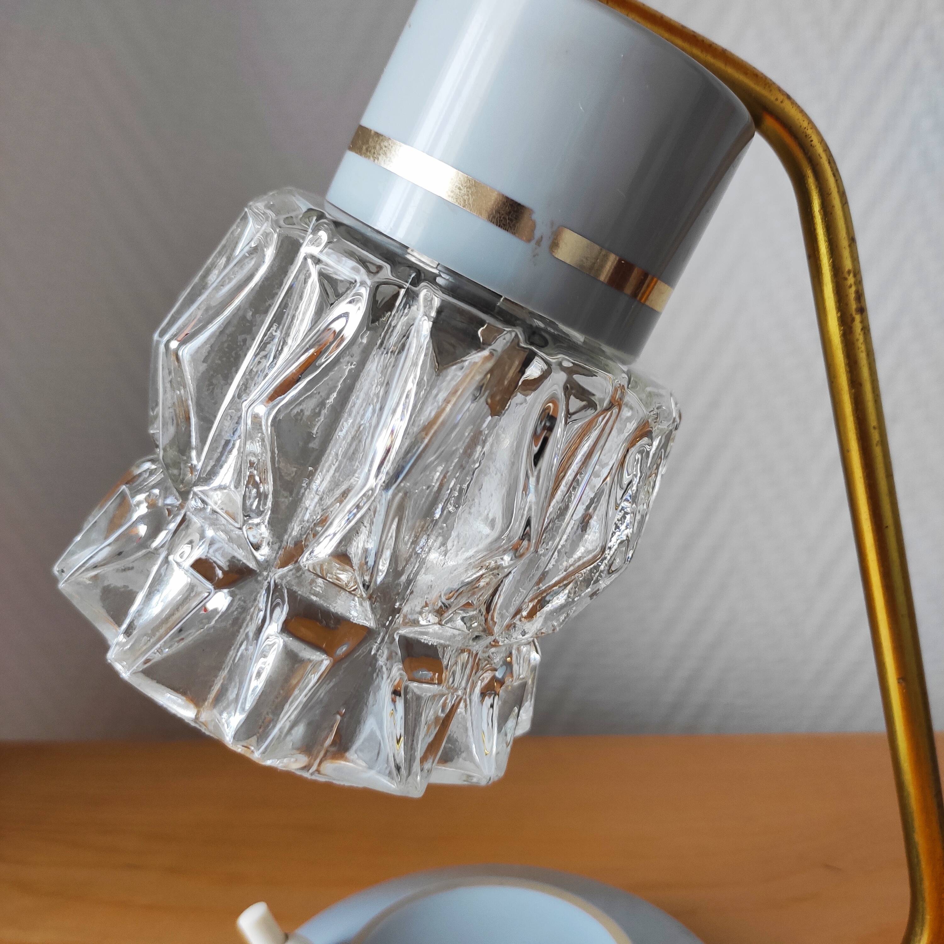 Mid-Century glass and brass lamp