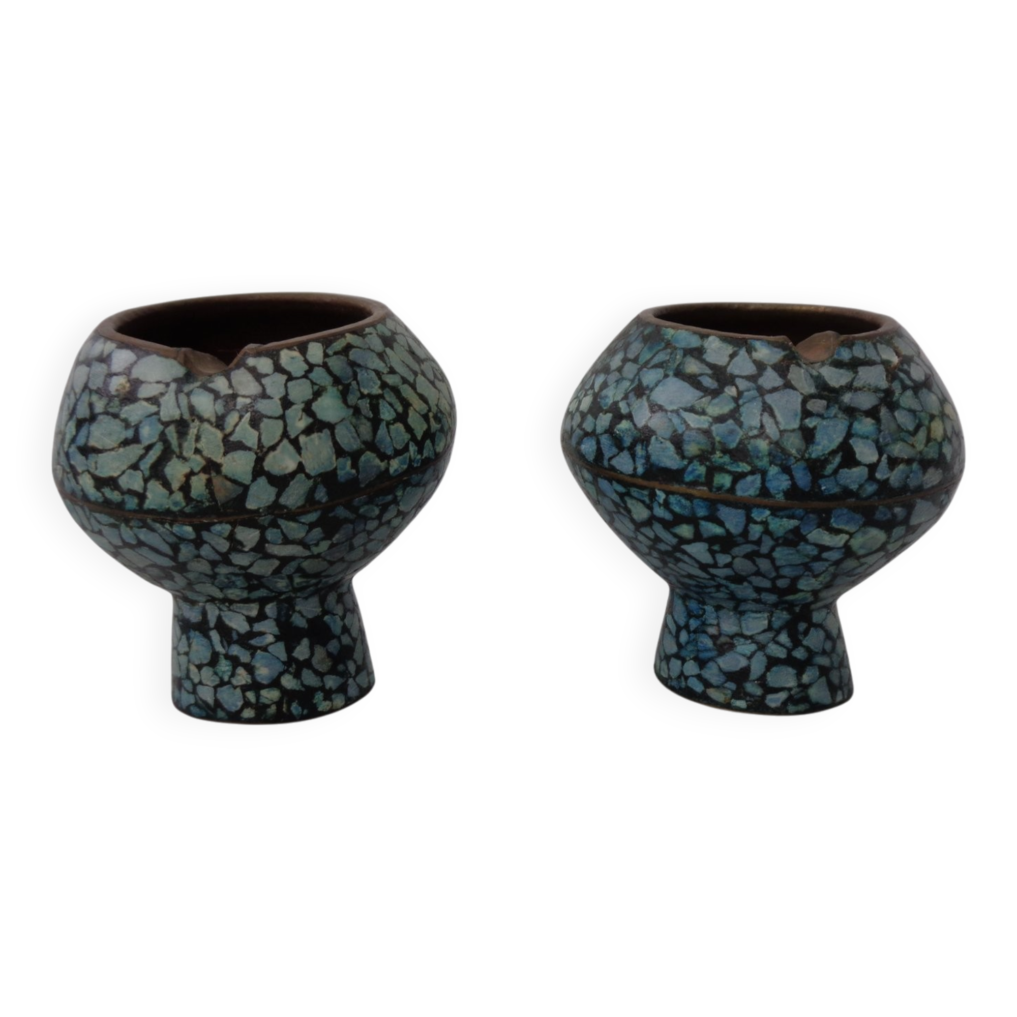 Vintage Indian Copper & Turquoise Stone Ashtrays, 1960s, Set of 2