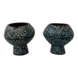 Vintage Indian Copper & Turquoise Stone Ashtrays, 1960s, Set of 2