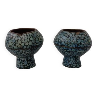 Vintage Indian Copper & Turquoise Stone Ashtrays, 1960s, Set of 2
