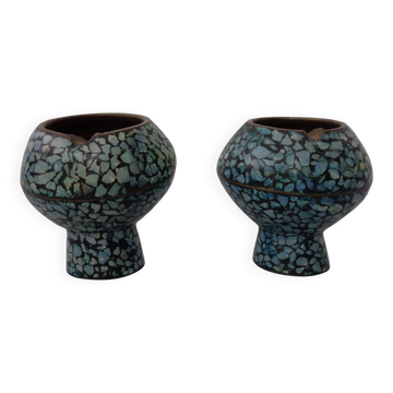 Vintage Indian Copper & Turquoise Stones Ashtrays, 1960s, Set of 2