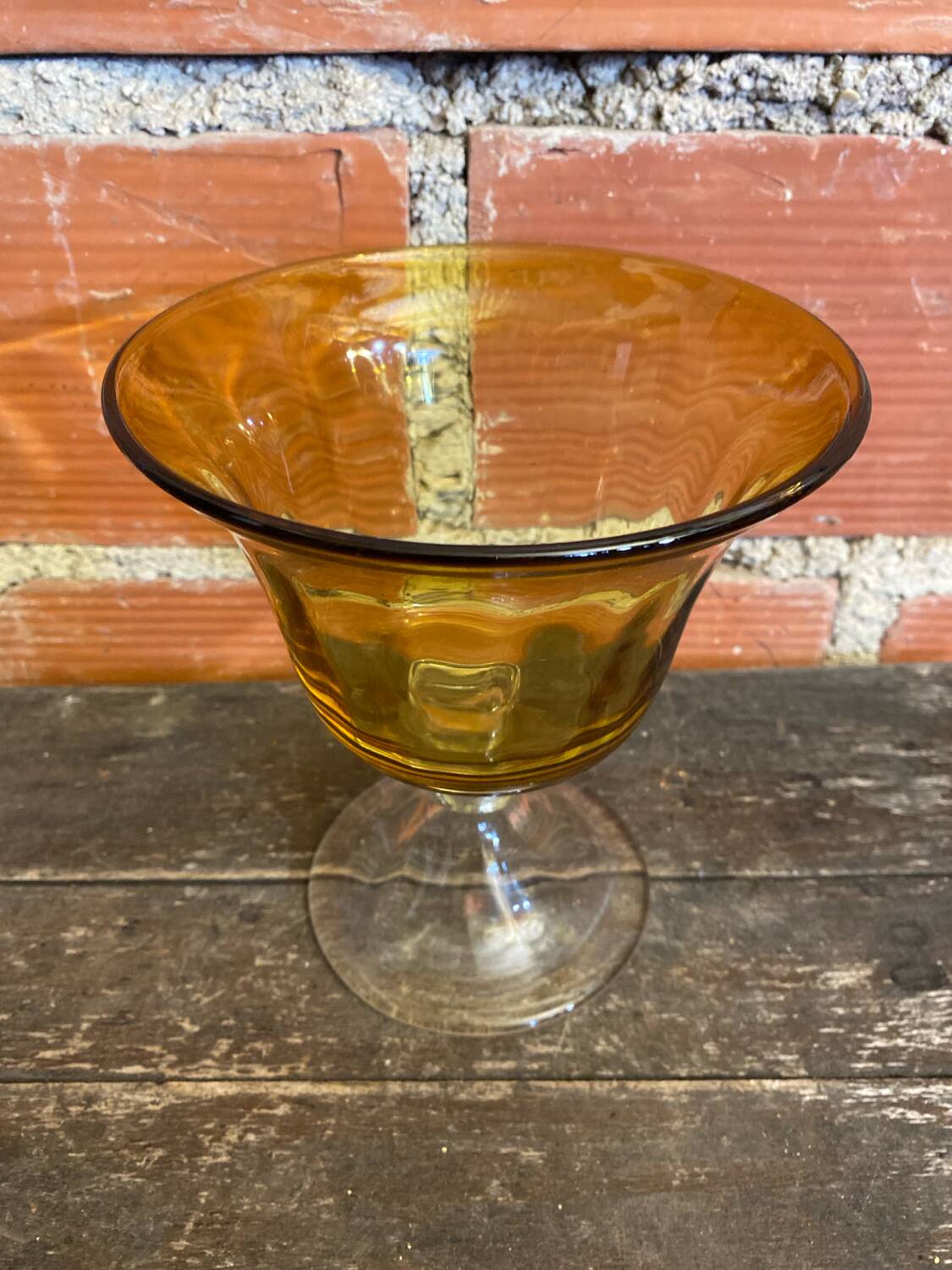 Empty Fruit Bowl Pocket Vase Transparent & Amber Vintage #D756