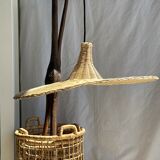 Small suspension, rattan luminaire in hat shape D:60cm