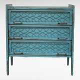 Vintage chest of drawers wood and rattan patina turquoise 1950
