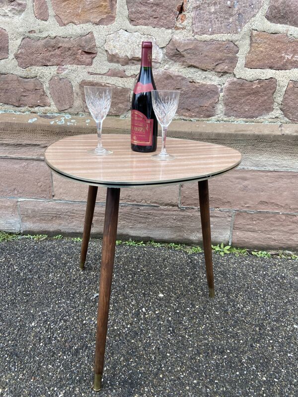 Table basse cocktail formica française vintage 1960 déco bohème