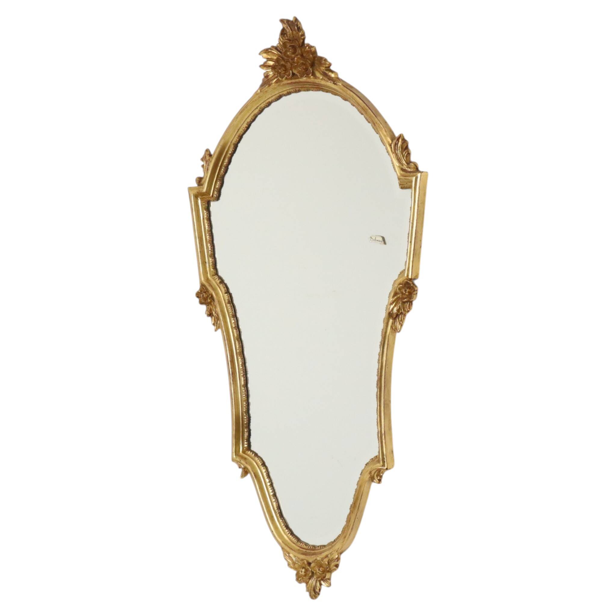 Miroir cranté en or classique Deknudt, biseauté, style Louis XVI, 94 cm